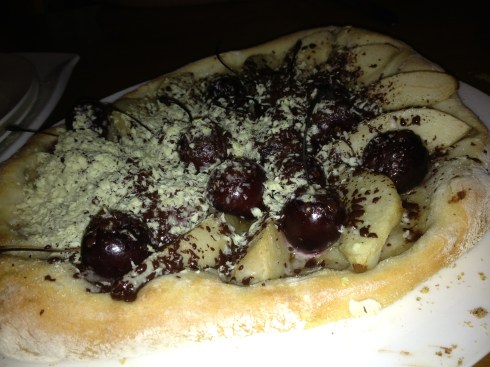 Cherry and chocolate pizza